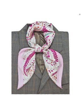 ✨Luxury Silky Square Scarf Pink Magenta Beige Paisley Vintage Print Wrap Stylish